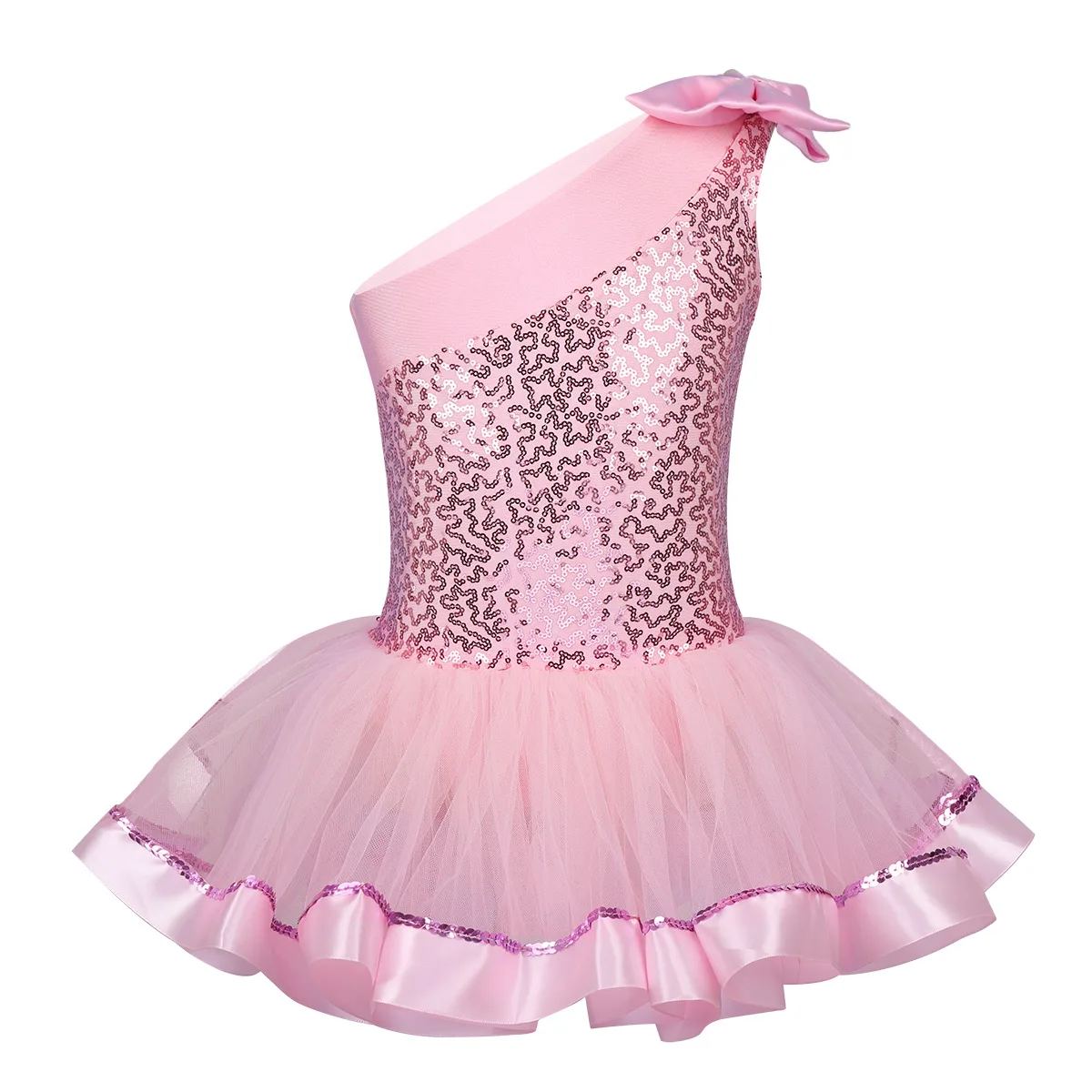 Балетное платье-пачка на одно плечо для маленьких девочек; балетное платье с блестящими блестками; Детское трико балерины; гимнастический трико балерины танцевальный сценический костюм - Цвет: Pink