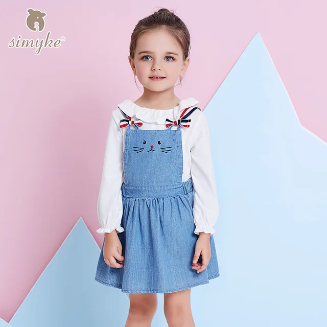 Simyke Girls Overall Dresses 2018 New Spring Children's Jeans Dress For