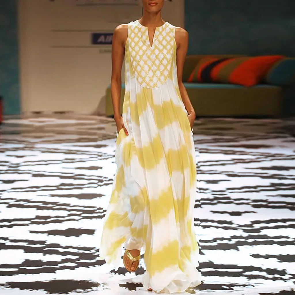 

Feitong 2019 summer new fashion womens dress ladies casual sleeveless strapless floral print bohemian loose long dress