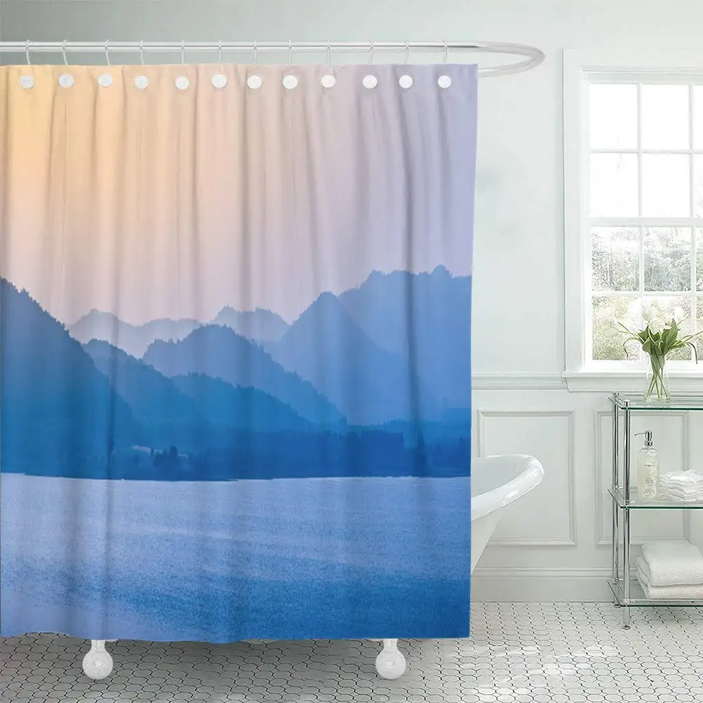 Shower Curtain with Hooks Blue Adventure The Layers of Mountains