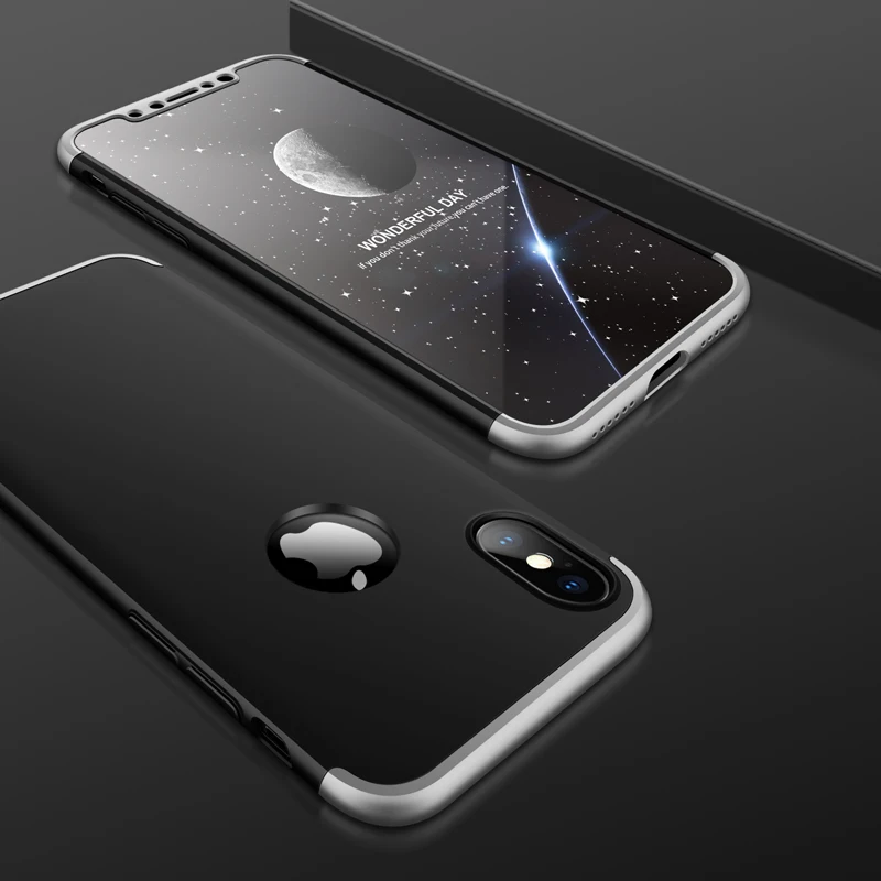 360 полная защита ультратонкий жесткий чехол для iphone i5 i6 i7 i8 Plus с отверстием X XS XR Xs