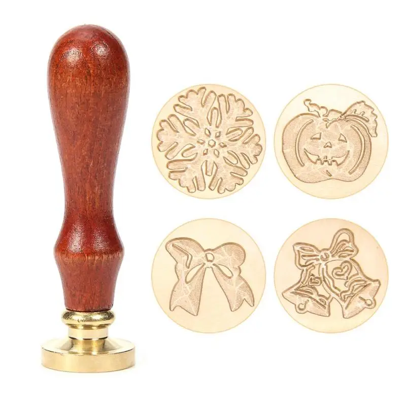 

Retro Date Stamp Christmas Halloween Antique Wooden Handle Metal Sealing Wax Stamps for DIY Scrapbooking Photo