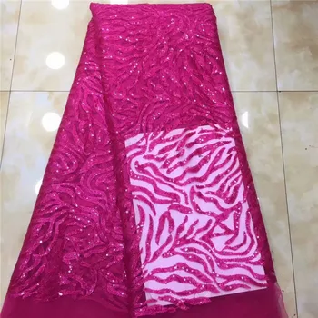 

French Net Lace 2019 Latest african guipure lace sequins fabric with embroidery mesh tulle pink Sequins French lace fabric white