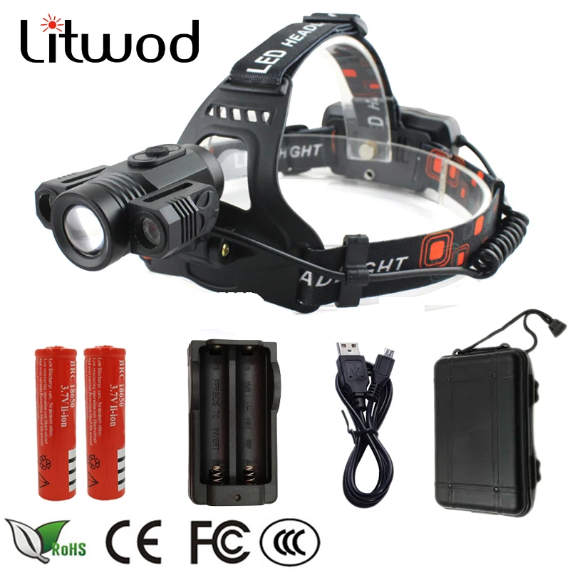 

Litwod Z302713 led headlamp 10000 lumens rechargeable head light torch XM-L T6 head lamp waterproof lights headlight accessories