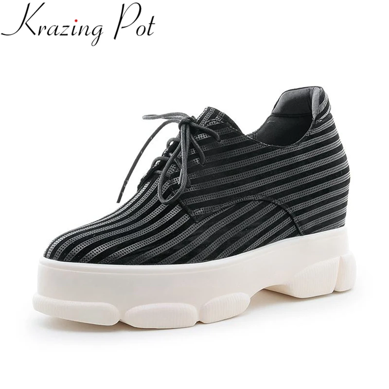 

2019 big size special sheepskin lace up round toe platform sneaker increasing wedges casual vacation women vulcanized shoes Lb1