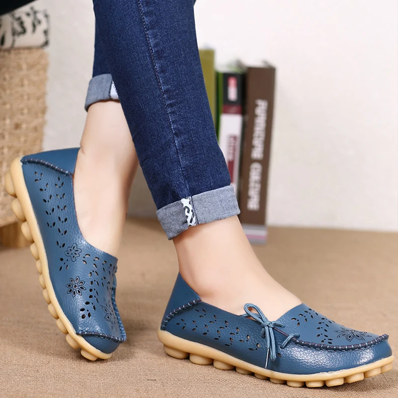 Flats Women Genuine Leather Shoes Woman Autumn Flat Shoes Women Loafers Slip On Moccasins Sapatos Feminino Casual Shoes