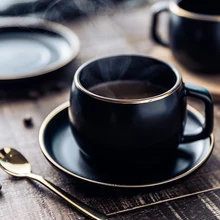 MUZITY, керамическая кофейная чашка и блюдце, черный пигментированный фарфоровый чайный набор чашек с 304 ложкой из нержавеющей стали