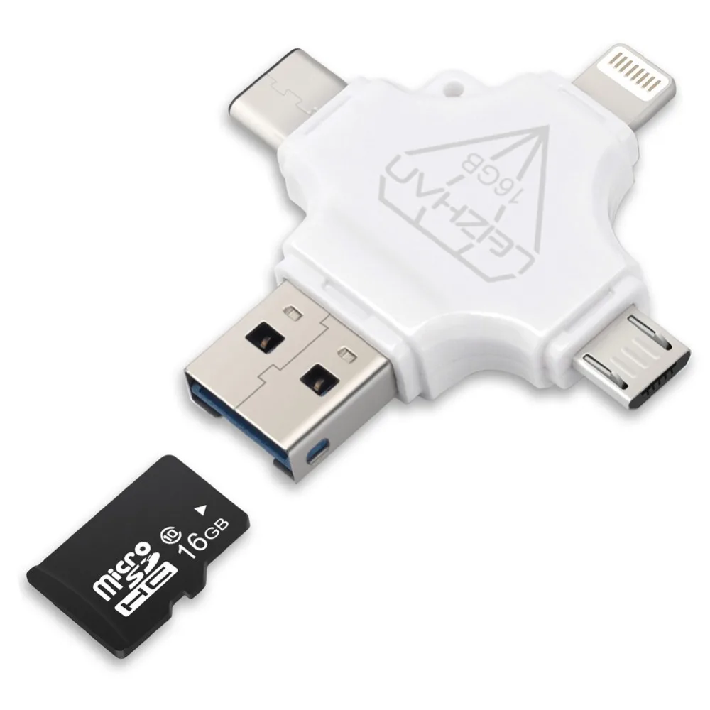 

LEIZHAN 4in1 USB Flash Drive for iphone, iPad, Samsung, Huawei, Xiaomi 128GB 64GB 32GB USB C Pendrive micro sd TF card Class10