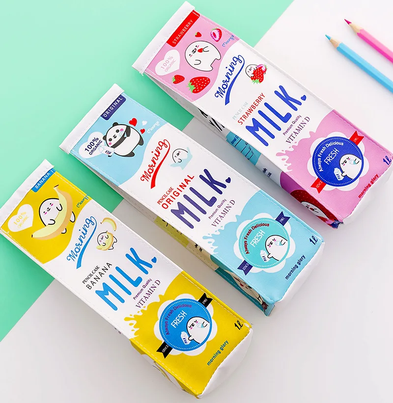 

Creative Funny Milk Box Style Pen Bag Girls Pink Pen Case Pu Pencil Bag Cute Strawberry Pencil Pouch Students back to school