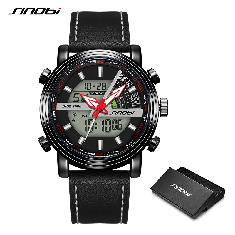 SINOBI Fashion Sports Functional Men's Watches Dual Display Digital Quartz Watch  Luxury Waterproof Clock Men's Quartz Watches classic digital watch Digital Watches