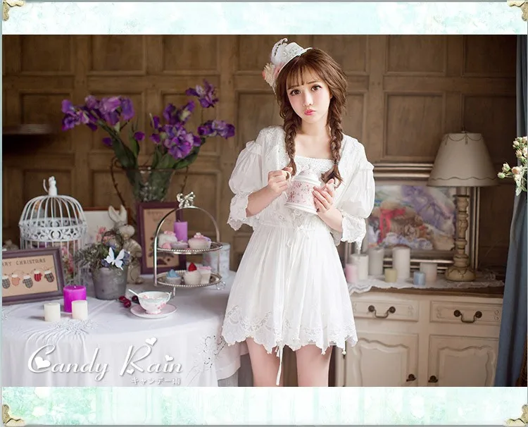 Принцесса Милая блузка Лолита конфеты дождь сладкий шифон белый кружева УФ защиты Принцесса Блузка C16AB6096-1
