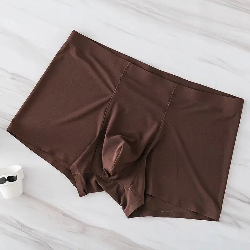 Ice Silk Boxer Men Casual Antibacterial Boxers Underwear Boxer Spandex 3D Crotch Boxer Nylon Underwear Shorts Slips XXXL - Цвет: coffee