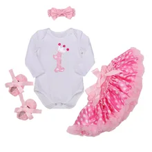 4 шт. в комплекте одежда с длинным рукавом для новорожденных Обувь для девочек 1st платье на день рождения в горошек юбка повязка Ретро Роза Обувь с цветочным орнаментом для 0-24months