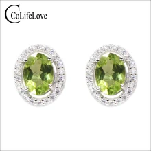 Классические серьги-гвоздики с Перидотом для женщин, натуральный камень оливина, 925 Твердые серебряные серьги, модные серебряные ювелирные изделия