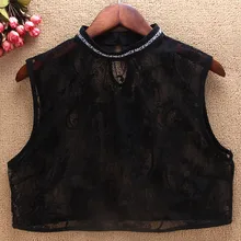 Женский свитер в стиле ретро, половина рубашки, шифон, хлопок, накладной кружевной воротник, новые жемчужные бусины, цветок, Кристалл, горный хрусталь, съемные воротники-обманки