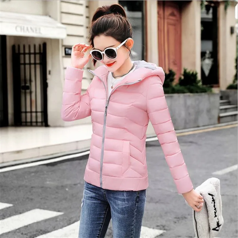 2018 Winter Jacket Women Plus Size Women Parka Thick Outerwear Solid Hooded Coat Short Female Slim Cotton Padded Basic Tops D212
