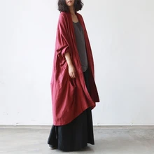 Осеннее платье, повседневный длинный стильный ультра свободный хлопковый льняной кардиган с длинными рукавами, для улицы, для весны, для личностей, для женщин, N086