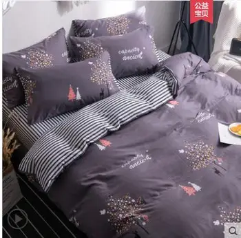 

4PCs Bedding Set Pastoral Leaf Printing For Home Polyester Simple Geometric Pattern Bedclothes
