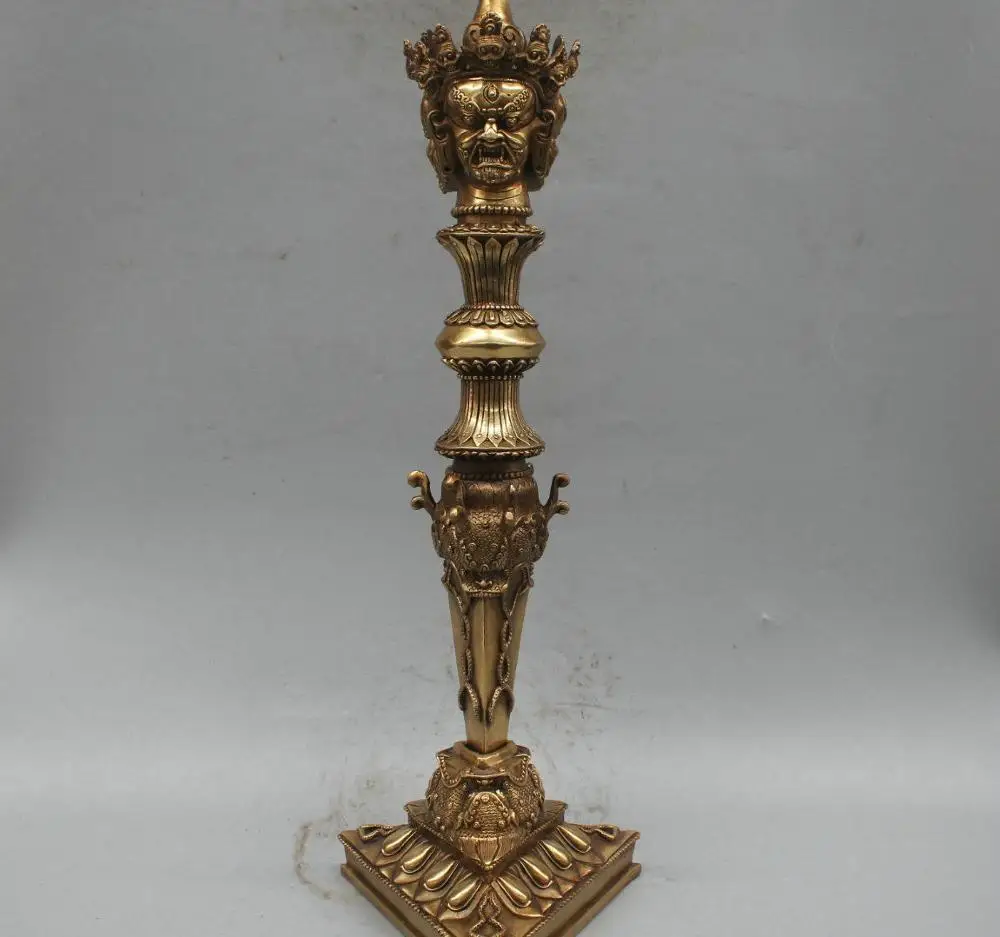 

20'' China Tibet Vajrakila Dojre Phurba Dagger Horse Triangle Bronze Statue