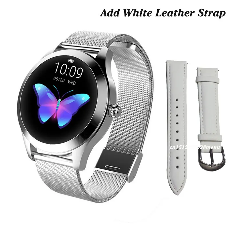 KW10 Смарт-часы для женщин IP68 Водонепроницаемый мониторинг сердечного ритма Bluetooth для Android IOS фитнес-Браслет Smartwatch pk H2 H1 - Цвет: Silver add strap 1