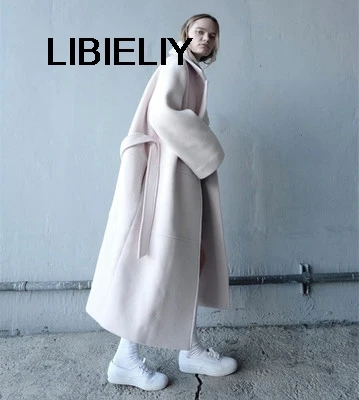 

Pop Runway Designer Nice Winter Women Simple Wool Maxi Oversized Long Coat Quilted Female Outerwear Manteau Femme Abrigos Mujer