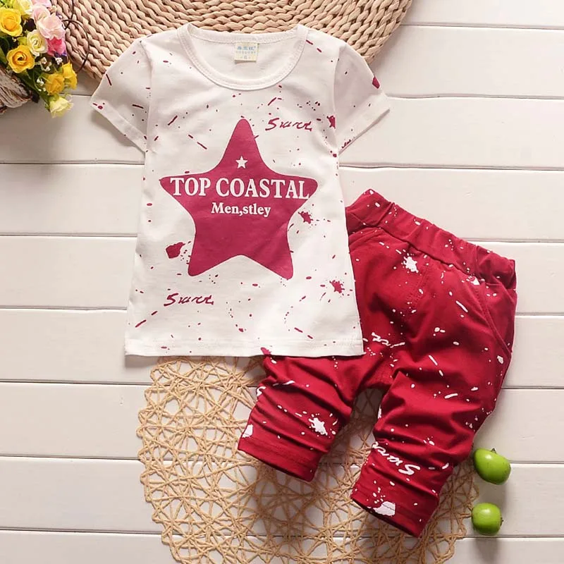 

BibiCola Baby Boy Clothing Set Summer Toddler Clothes Summer Five Star Print Top T-Shirt+Pant 2 Pcs Baby Boy Clothes Outfit Set