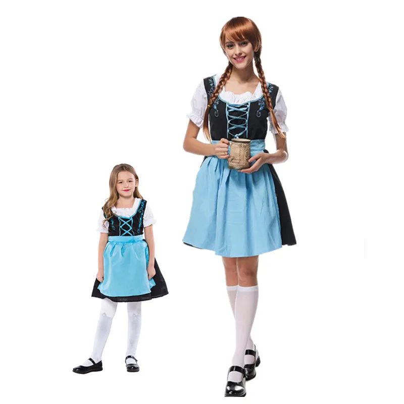 

Mother Daughter Oktoberfest Costumes Adult Kids German Bavarian Beer Girl Heidi Maid Costume Dirndl Dress