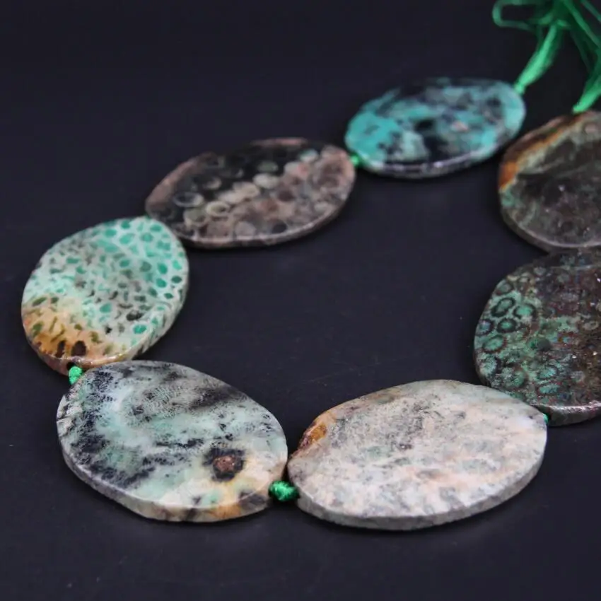 

Approx7PCS/strand Large Green Natural Ocean Chrysanthemum Stone Faceted Slab Nugget Loose Beads,Raw Coral Agates Slice Pendants