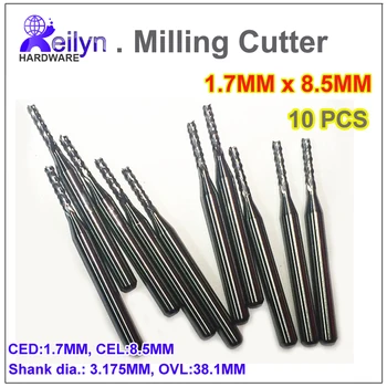 

10pcs PCB milling cutter Carbide end mill 1.7x8.5x3.175mm CNC cutter mini drill bit Tungsten Carbide router PCB routering tool