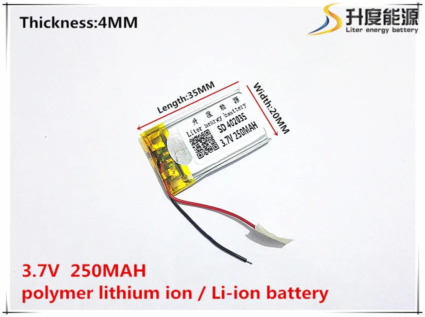 2 шт. [SD] 3,7 V, 250 mAH, [402035] полимер литий-ионный/литий-ионный аккумулятор для игрушки, POWER BANK, gps, mp3, mp4, мобильный телефон, динамик