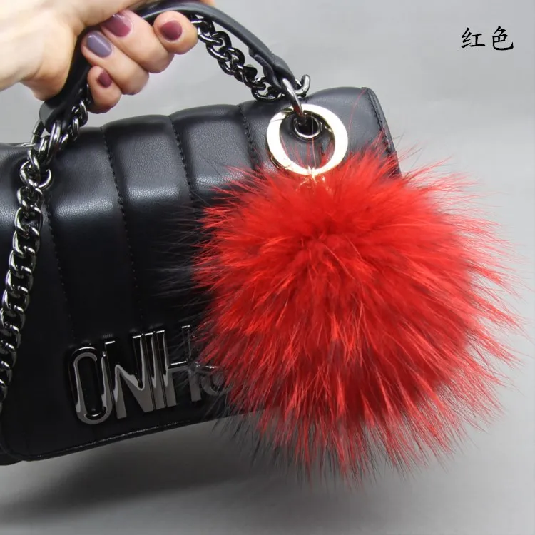 Big 15cm Fluffy Real Fox Fur Ball Pom Poms Fur Pompom Ball High Quality Keychain Car Key Chain Metal Ring Pendant For Women F281