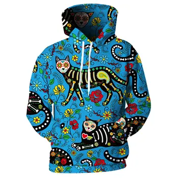 

New Design Men Hoodies Clothes 3D Print Animal Cat With Rose Motif Sweatshirts Tracksuits Unisex Hip HopStreetwear Hombre Hoodie