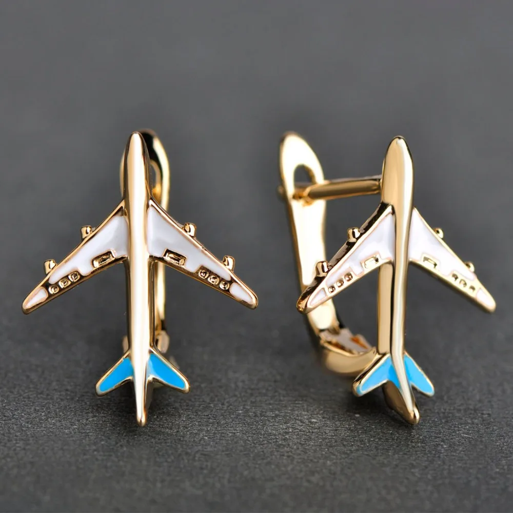 Dazz Enamel Airplane Shape Earrings For Women Girls Gold Color D Hooks Aircraft Plane Stud Earring Harajuku Copper Ear Brincos Fashion Jewelry