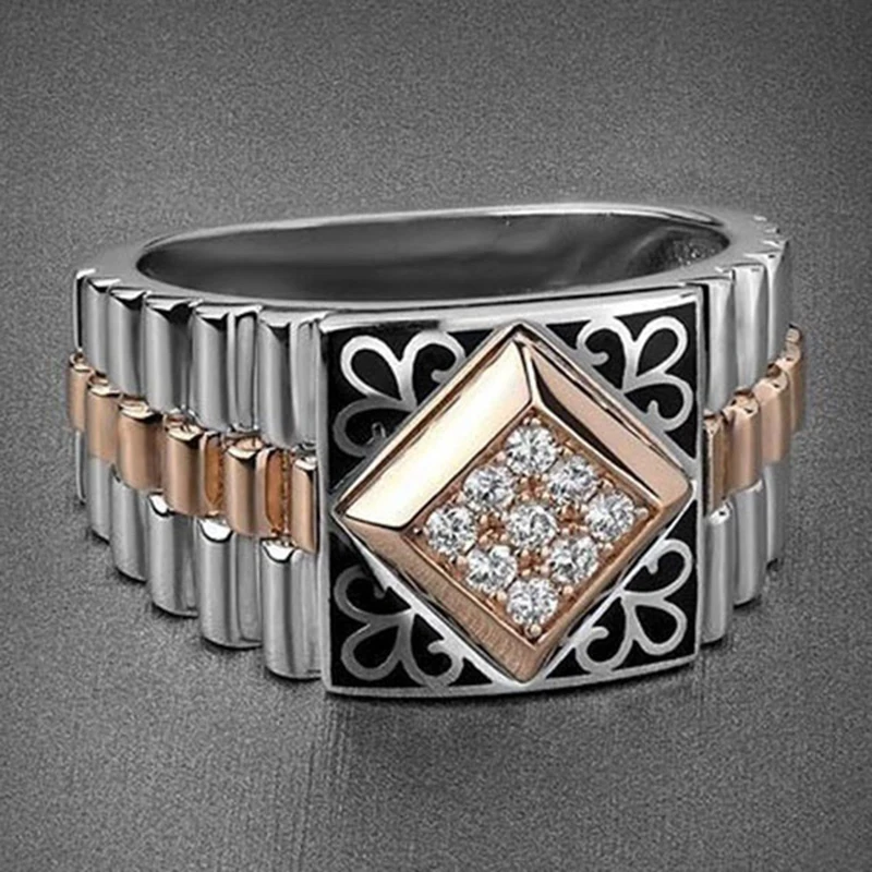 

Modern 2019 Three Rows Two Tone Men's Hip Hop Ring Luxury Brand Geometry Filled CZ Stone Wedding Ring Gift for Women Z5M339