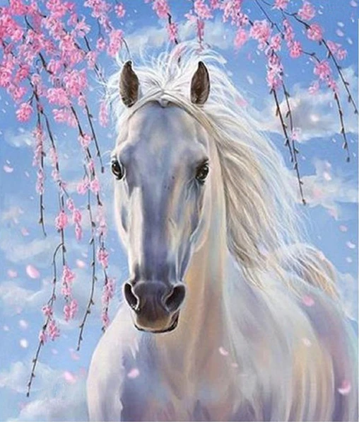 

Fashion 3D Diamond Embroidery White Horse And Flower Painting DIY Modern Style Handmade Cross Stitch Home Decoration C123
