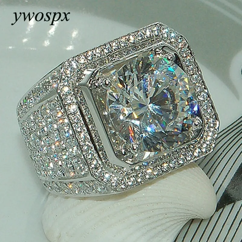 YWOSPX Luxury Full Crystal Big Stone AAA Cubic Zirconia Rings For Men And Women Male Metal Plated Zircon Ring SZ 6-13 Y40