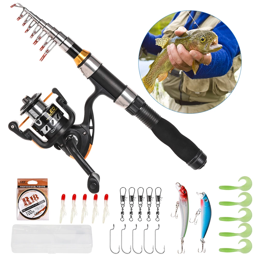 

Portable Fishing Rod and Reel Combo Telescopic Fishing Rod Pole Spinning Reel Set Fishing Line Lures Hooks Barrel Swivels