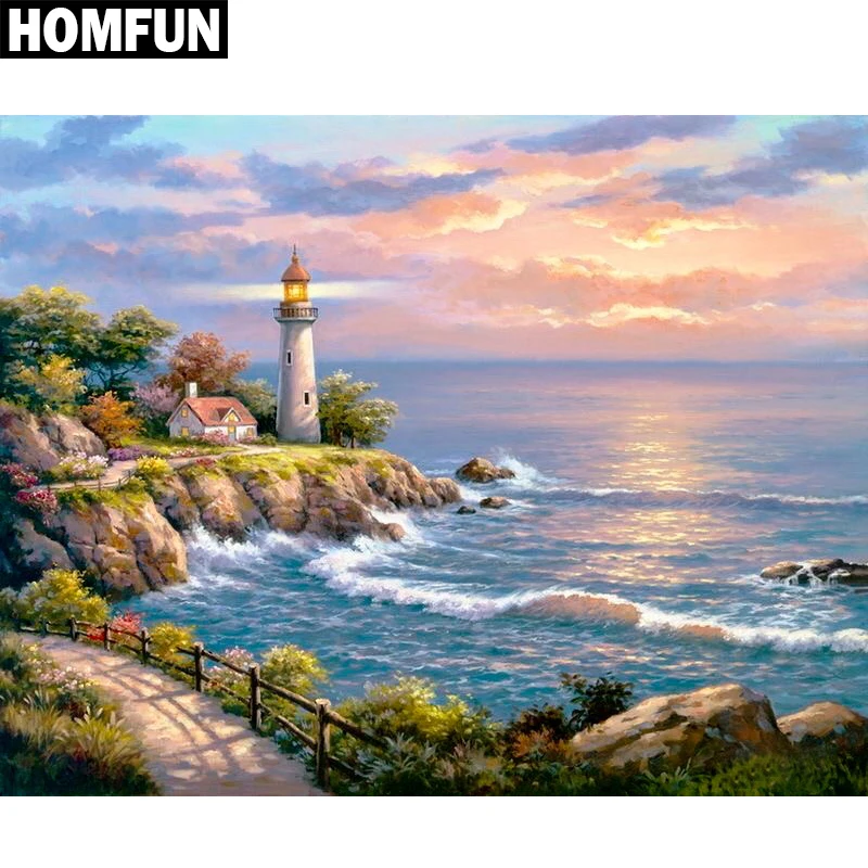 HOMFUN полный квадратный/круглый дрель 5D DIY алмазная живопись &quotМорской Маяк&quot 3D
