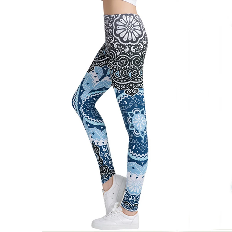 

2018 Blue Mandala Flower Gradient Sport Leggings Outdoor Gym Fitness Yoga Pants Low waist Yoga Leggings Sportswear