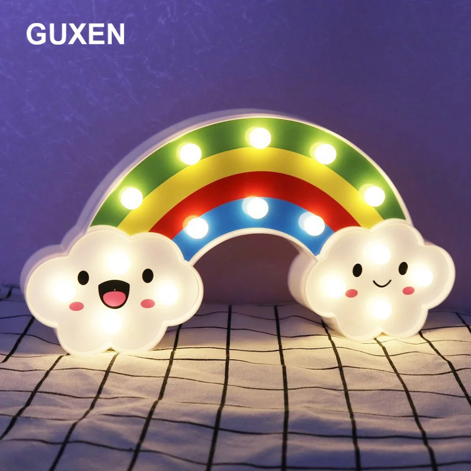 

Guxen LED Rainbow Colorful 3D Night Light Batteries Powered Decorative Lights for Baby Bedside Lamp Children Toy Gift Decor