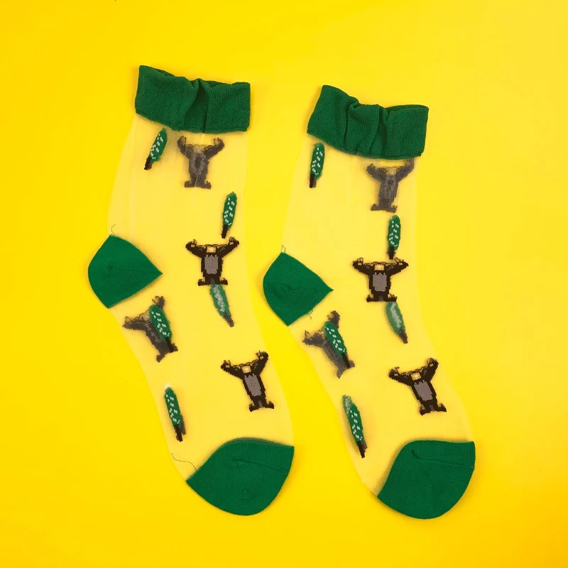 SP& CITY, Новое поступление, прозрачные короткие носки с рисунками животных, женские тонкие забавные хипстерские носки с рисунками, женские носки в стиле Харадзюку - Цвет: green