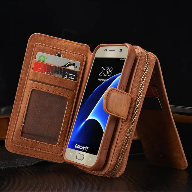 2 in 1 Leather Zipper Wallet Card Slot Phone Case For Samsung