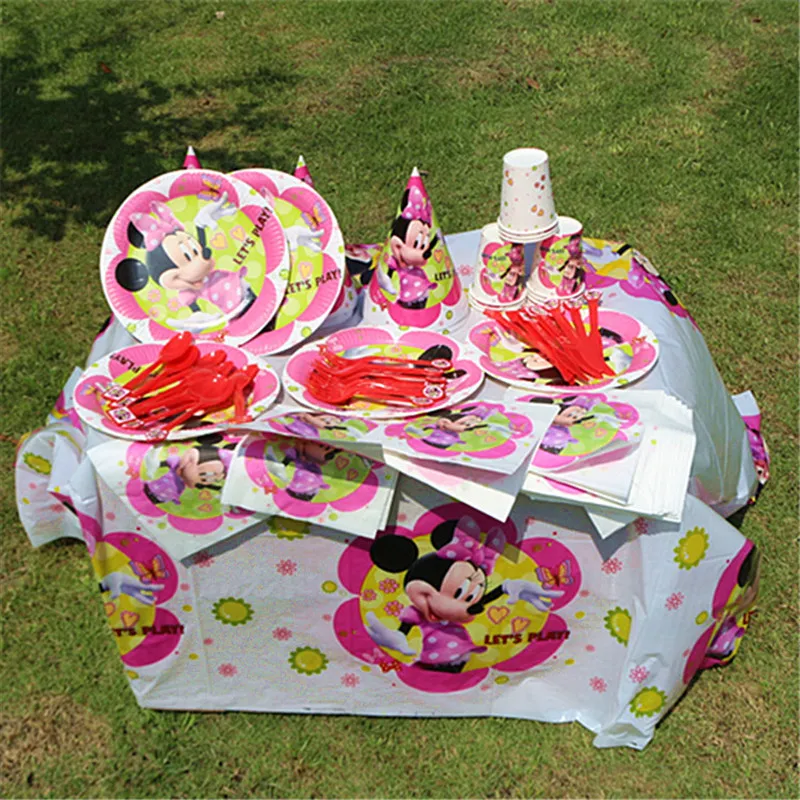 

119pcs Minnie Mouse Tableware Set Party Supplies kids Table Cloth Cups Paper Plates Napkin Flag Straw Birthday Party Decoration