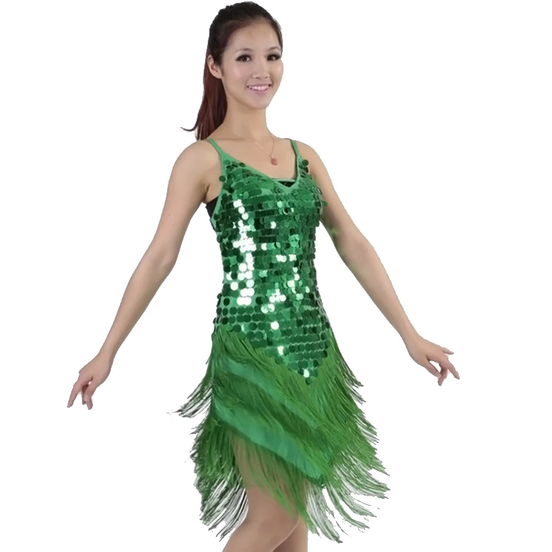 20s платье 1920s Хлопушка Гэтсби вечерние бахрома блесток платье в стиле Чарльстон Клубная одежда v-образным вырезом спинки на шнуровке платье для латинских танцев костюм - Цвет: green