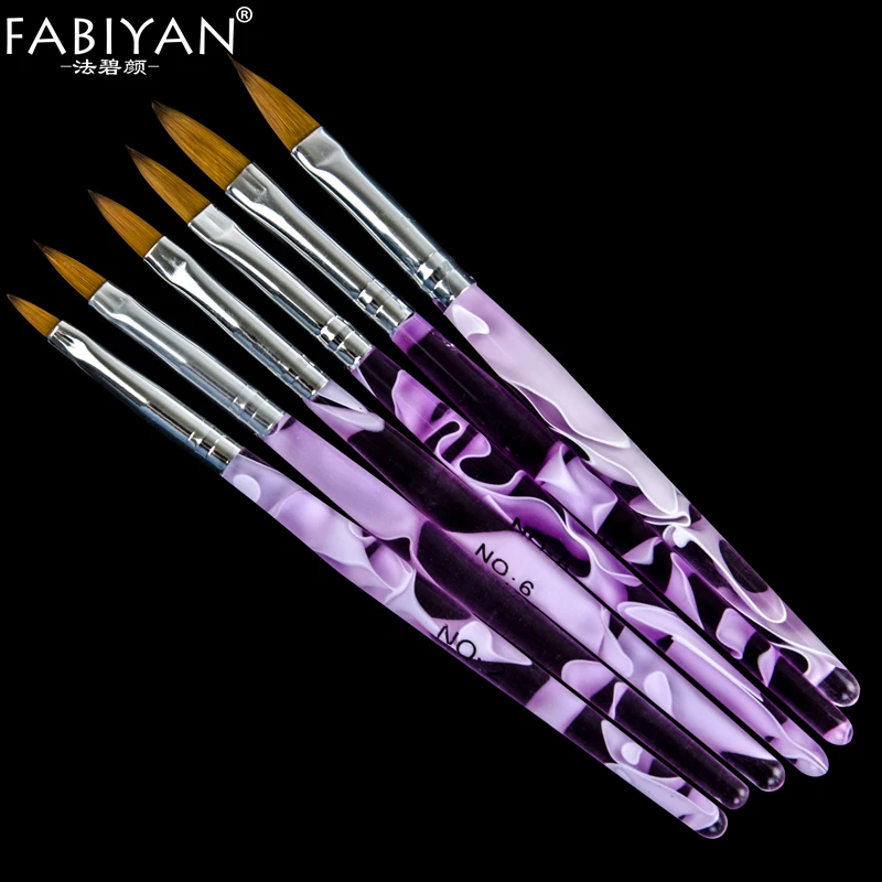 

New 6 Pcs Acrylic Handle Nail Art Flat Brush Design Dotting Painting Drawing Crystal Pen Set Carving Salon Tips Builder Manicure