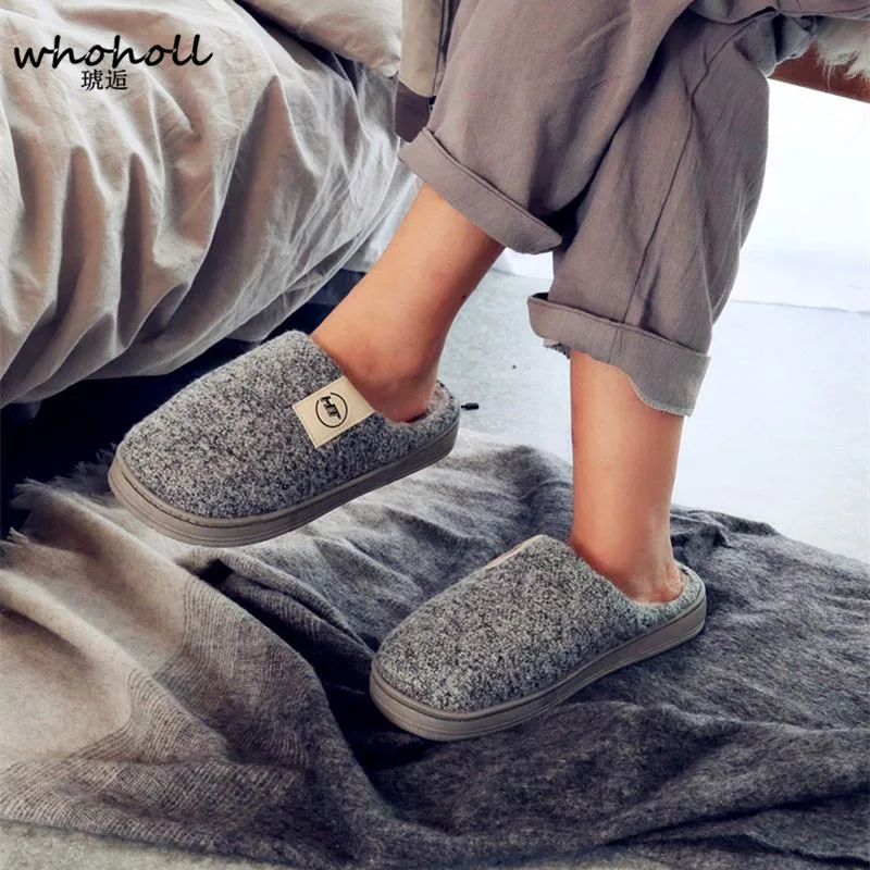 

WHOHOLL Warm Colors Ladies Slippers PVC Flats Fashion Adult Outside Plush Winter Home Slippers Women Shoes Shallow Black Slipper
