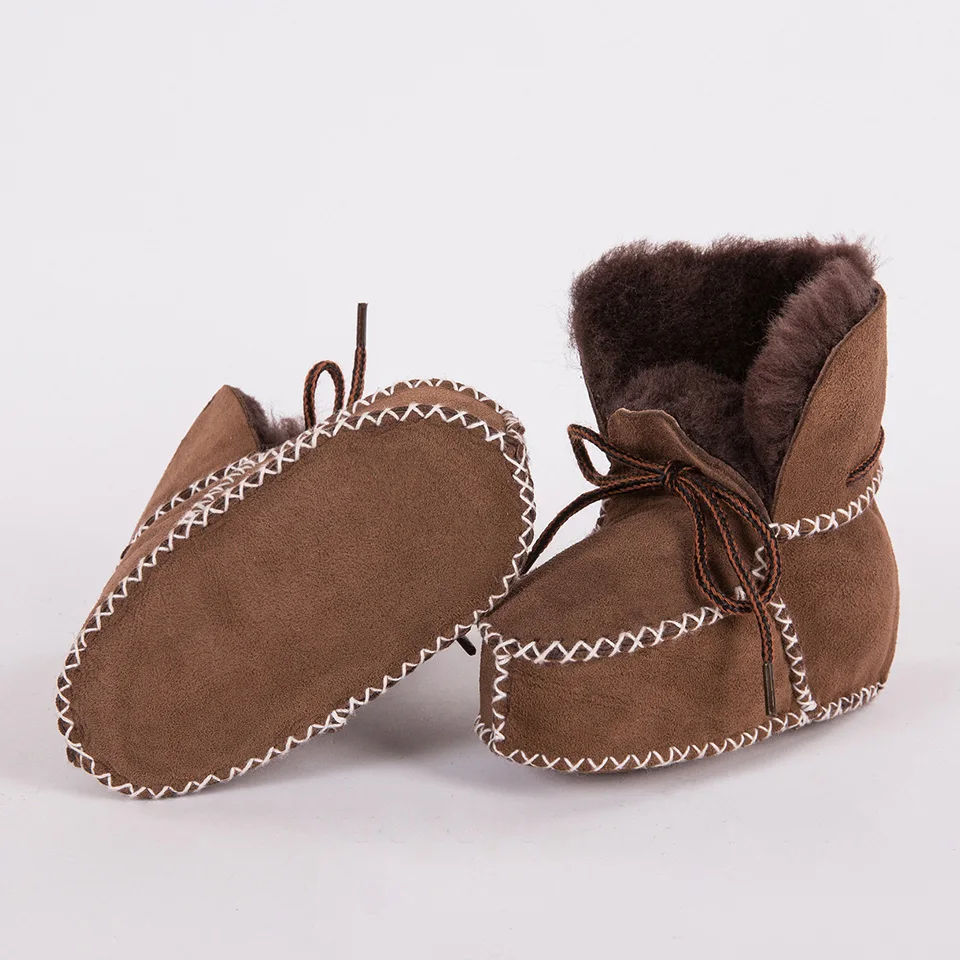 New Keep warm winter Genuine Leather Wool fur baby boy boots toddler girls soft Moccasins shoes with plush Sheepskin booties