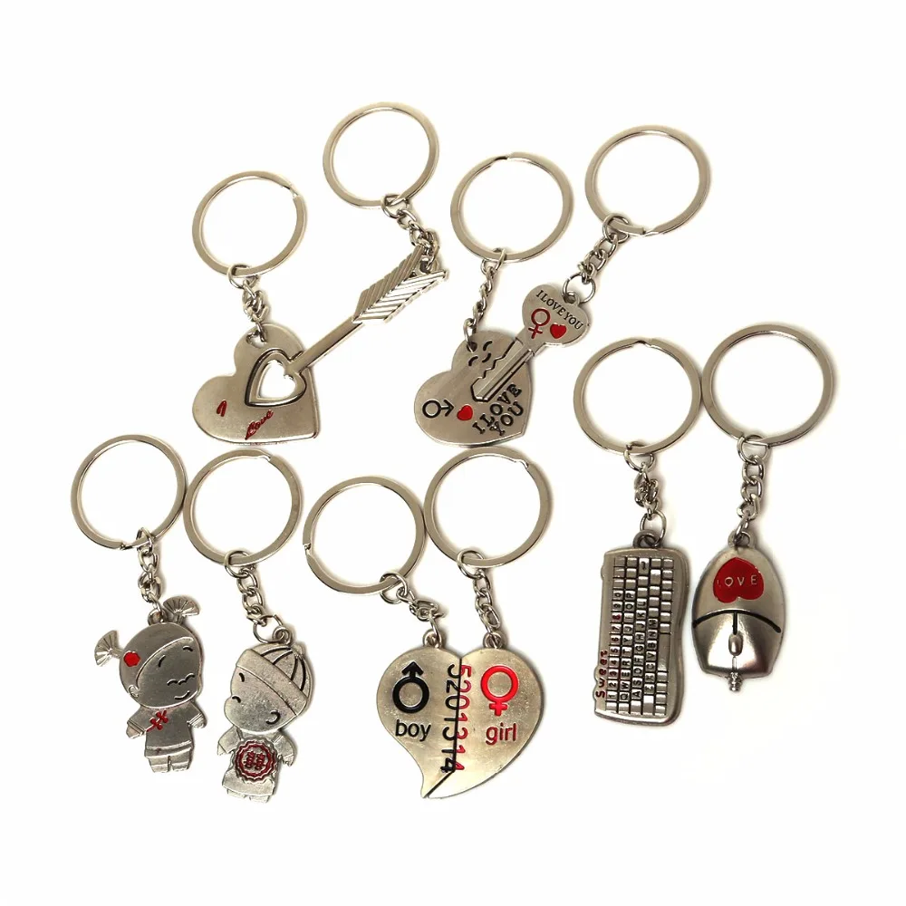 High Quality 1 Pairs Cupid Arrow Couple Key Chain Lovers Pendant Key