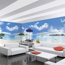 Пользовательские 3D принт Ткань и текстильные обои для стен фрески пейзажа матовый шелк для Гостиная Приморский облако небо пляж птица