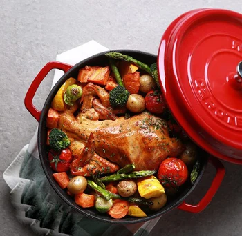 

22/24/26 CM Cast Iron Pots Round Cast Iron Stew Pot Multi-Function Pot Casserole Broth Noodles Seiko Qualit Soup Stock Pots TG34